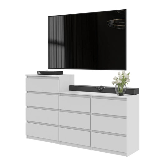 GABRIEL - Kommode / Sideboard mit 10 Schubladen (6+4) - Weiß Matt H92/70cm B160cm T33cm – Furnica