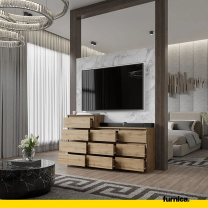 GABRIEL - Kommode / Sideboard mit 10 Schubladen (6+4) - Wotan Eiche H92/70cm B160cm T33cm – Furnica