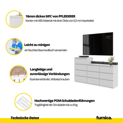 GABRIEL - Kommode / Sideboard mit 10 Schubladen (6+4) - Wotan Eiche H92/70cm B160cm T33cm – Furnica