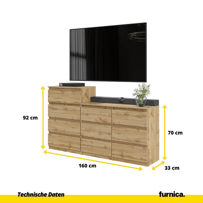 GABRIEL - Kommode / Sideboard mit 10 Schubladen (6+4) - Wotan Eiche H92/70cm B160cm T33cm – Furnica