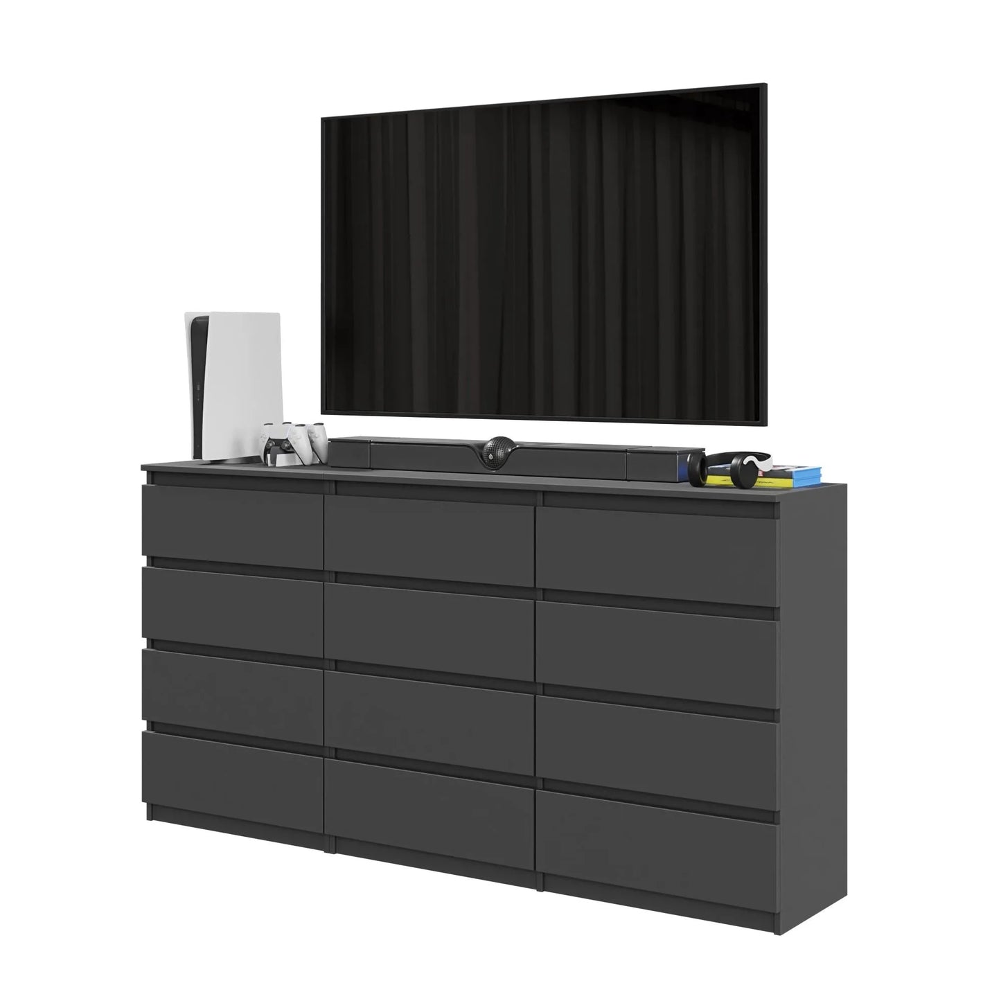 GABRIEL - Kommode / Sideboard mit 12 Schubladen (8+4) - Anthrazit H92cm W180cm D33cm – Furnica