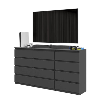 GABRIEL - Kommode / Sideboard mit 12 Schubladen (8+4) - Anthrazit H92cm W180cm D33cm – Furnica