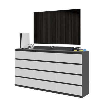 GABRIEL - Kommode / Sideboard mit 12 Schubladen (8+4) - Anthrazit / Weiß Matt H92cm B180cm T33cm – Furnica