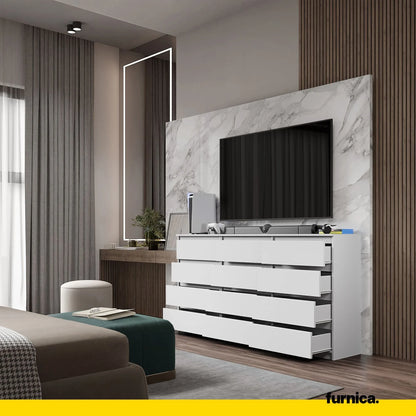 GABRIEL - Kommode / Sideboard mit 12 Schubladen (8+4) - Weiß Matt H92cm B180cm T33cm – Furnica
