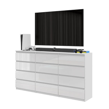 GABRIEL - Kommode / Sideboard mit 12 Schubladen (8+4) - Weißglanz H92cm B180cm T33cm – Furnica