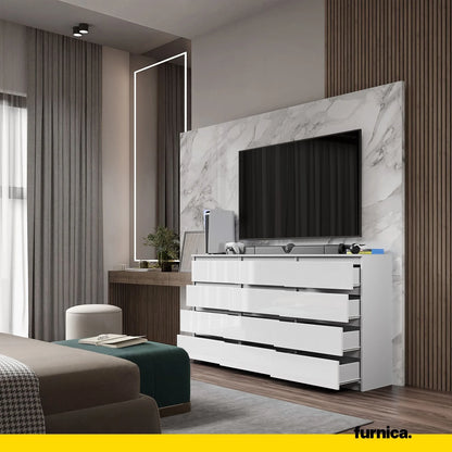 GABRIEL - Kommode / Sideboard mit 12 Schubladen (8+4) - Weißglanz H92cm B180cm T33cm – Furnica