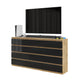 GABRIEL - Kommode / Sideboard mit 12 Schubladen (8+4) - Wotan Eiche / Schwarz Gloss H92cm B180cm T33cm – Furnica