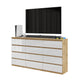 GABRIEL - Kommode / Sideboard mit 12 Schubladen (8+4) - Wotan Eiche / Weiß Gloss H92cm B180cm T33cm – Furnica