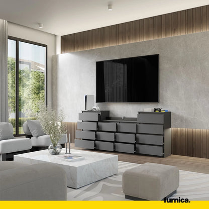 GABRIEL - Kommode / Sideboard mit 14 Schubladen (4+6+4) -  Anthrazit Grau H92/70cm B220cm T33cm – Furnica