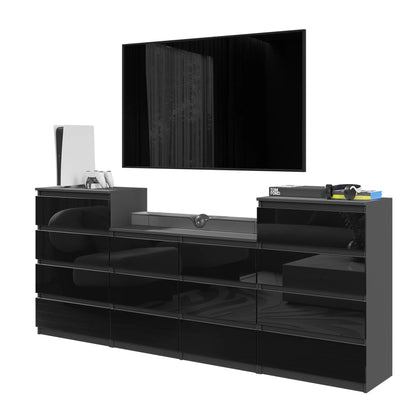 GABRIEL - Kommode / Sideboard mit 14 Schubladen (4+6+4) - Anthrazit / Schwarz Gloss H92/70cm B220cm T33cm – Furnica