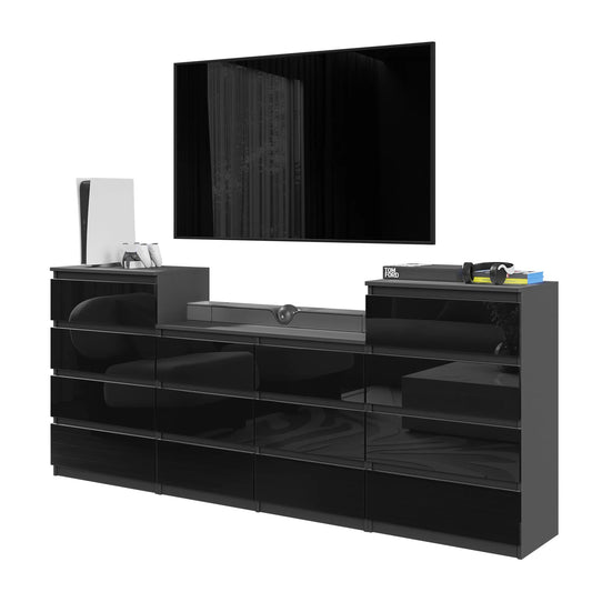 GABRIEL - Kommode / Sideboard mit 14 Schubladen (4+6+4) - Anthrazit / Schwarz Gloss H92/70cm B220cm T33cm – Furnica