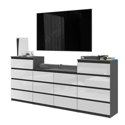 GABRIEL - Kommode / Sideboard mit 14 Schubladen (4+6+4) - Anthrazit / Weiß Gloss H92/70cm B220cm T33cm – Furnica