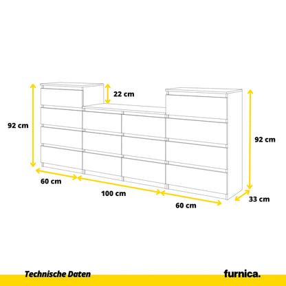 GABRIEL - Kommode / Sideboard mit 14 Schubladen (4+6+4) - Anthrazit / Weiß Matt H92/70cm B220cm T33cm – Furnica