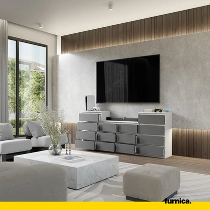 GABRIEL - Kommode / Sideboard mit 14 Schubladen (4+6+4) - Weiß Matt / Anthrazit H92/70cm B220cm T33cm – Furnica