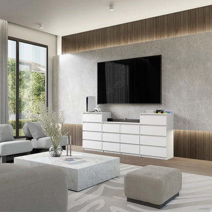 GABRIEL - Kommode / Sideboard mit 14 Schubladen (4+6+4) - Weiß Matt H92/70cm B220cm T33cm – Furnica