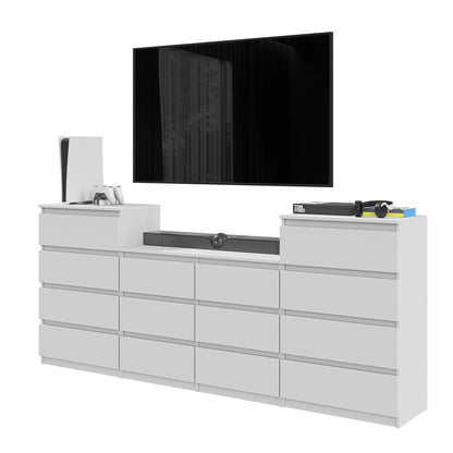 GABRIEL - Kommode / Sideboard mit 14 Schubladen (4+6+4) - Weiß Matt H92/70cm B220cm T33cm – Furnica