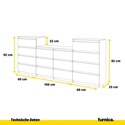 GABRIEL - Kommode / Sideboard mit 14 Schubladen (4+6+4) - Weiß Matt H92/70cm B220cm T33cm – Furnica