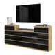 GABRIEL - Kommode / Sideboard mit 14 Schubladen (4+6+4) - Wotan Eiche / Schwarz Gloss H92/70cm B220cm T33cm – Furnica