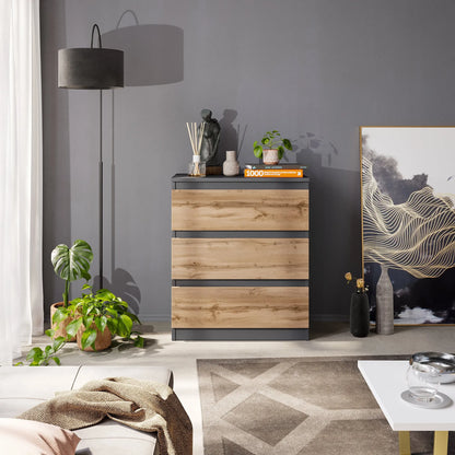 GABRIEL - Kommode / Sideboard mit 3 Schubladen - Anthrazit Grau / Wotan Eiche H72cm B60cm T33cm – Furnica