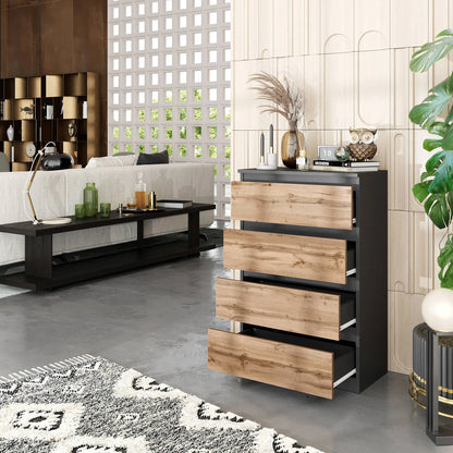 GABRIEL - Kommode / Sideboard mit 4 Schubladen - Anthrazit Grau / Wotan Eiche H92cm B60cm T33cm – Furnica