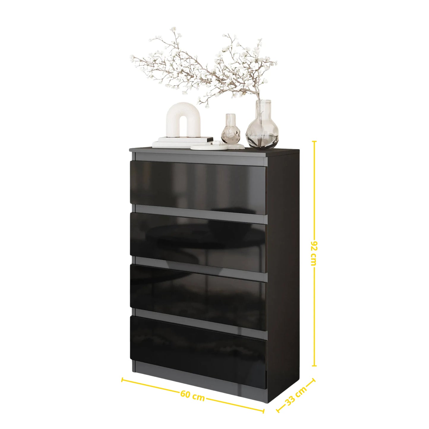 GABRIEL - Kommode / Sideboard mit 4 Schubladen - Anthrazit / Schwarz Gloss H92cm B60cm T33cm – Furnica