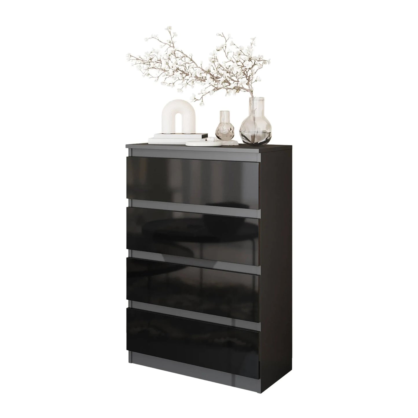 GABRIEL - Kommode / Sideboard mit 4 Schubladen - Anthrazit / Schwarz Gloss H92cm B60cm T33cm – Furnica