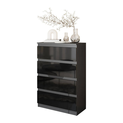 GABRIEL - Kommode / Sideboard mit 4 Schubladen - Anthrazit / Schwarz Gloss H92cm B60cm T33cm – Furnica