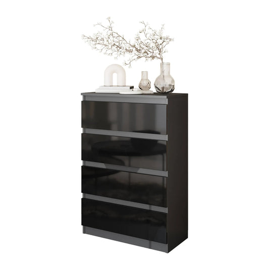 GABRIEL - Kommode / Sideboard mit 4 Schubladen - Anthrazit / Schwarz Gloss H92cm B60cm T33cm – Furnica