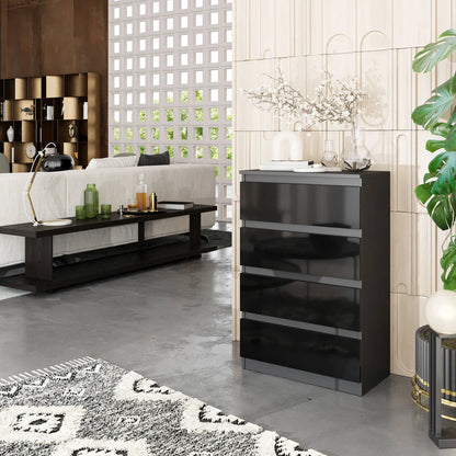 GABRIEL - Kommode / Sideboard mit 4 Schubladen - Anthrazit / Schwarz Gloss H92cm B60cm T33cm – Furnica