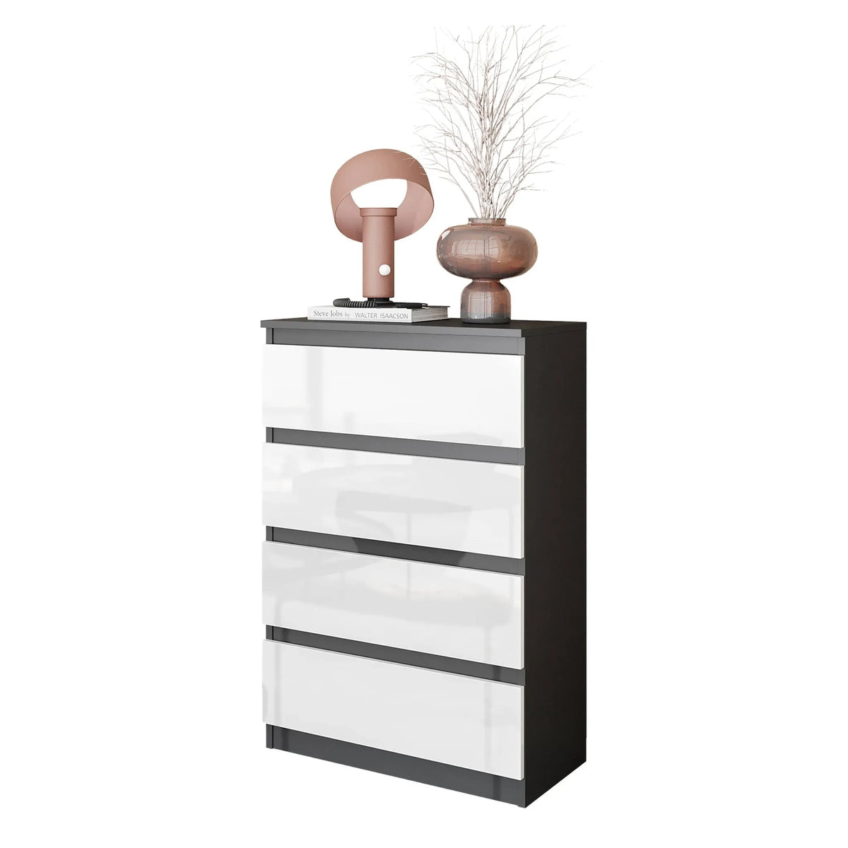 GABRIEL - Kommode / Sideboard mit 4 Schubladen - Anthrazit / Weiß Gloss H92cm B60cm T33cm – Furnica