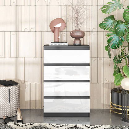 GABRIEL - Kommode / Sideboard mit 4 Schubladen - Anthrazit / Weiß Gloss H92cm B60cm T33cm – Furnica