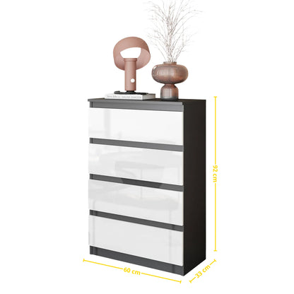 GABRIEL - Kommode / Sideboard mit 4 Schubladen - Anthrazit / Weiß Gloss H92cm B60cm T33cm – Furnica
