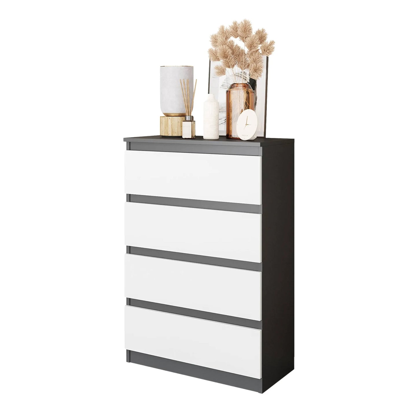 GABRIEL - Kommode / Sideboard mit 4 Schubladen - Anthrazit / Weiß Matt H92cm B60cm T33cm – Furnica