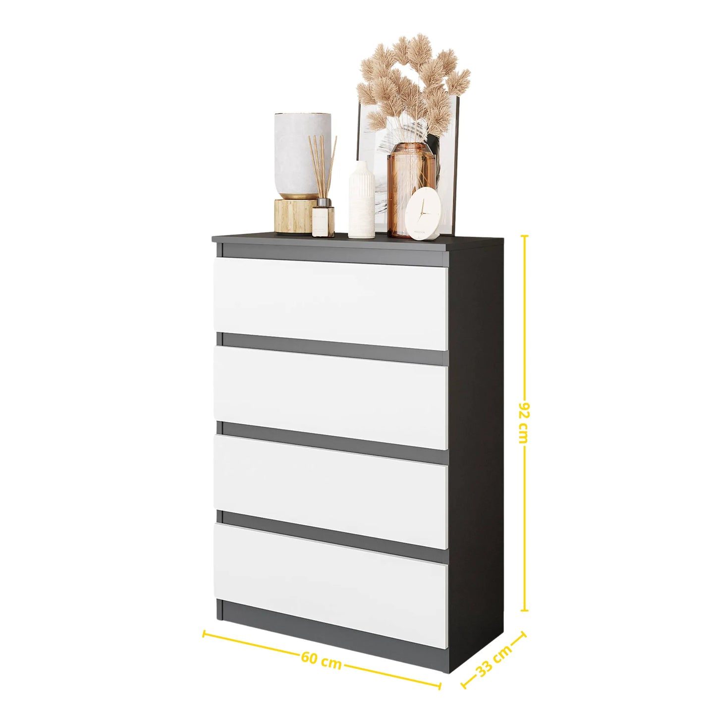 GABRIEL - Kommode / Sideboard mit 4 Schubladen - Anthrazit / Weiß Matt H92cm B60cm T33cm – Furnica