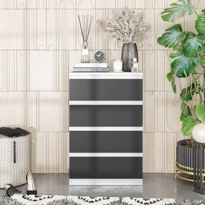 GABRIEL - Kommode / Sideboard mit 4 Schubladen - Weiß Matt / Anthrazit H92cm B60cm T33cm – Furnica