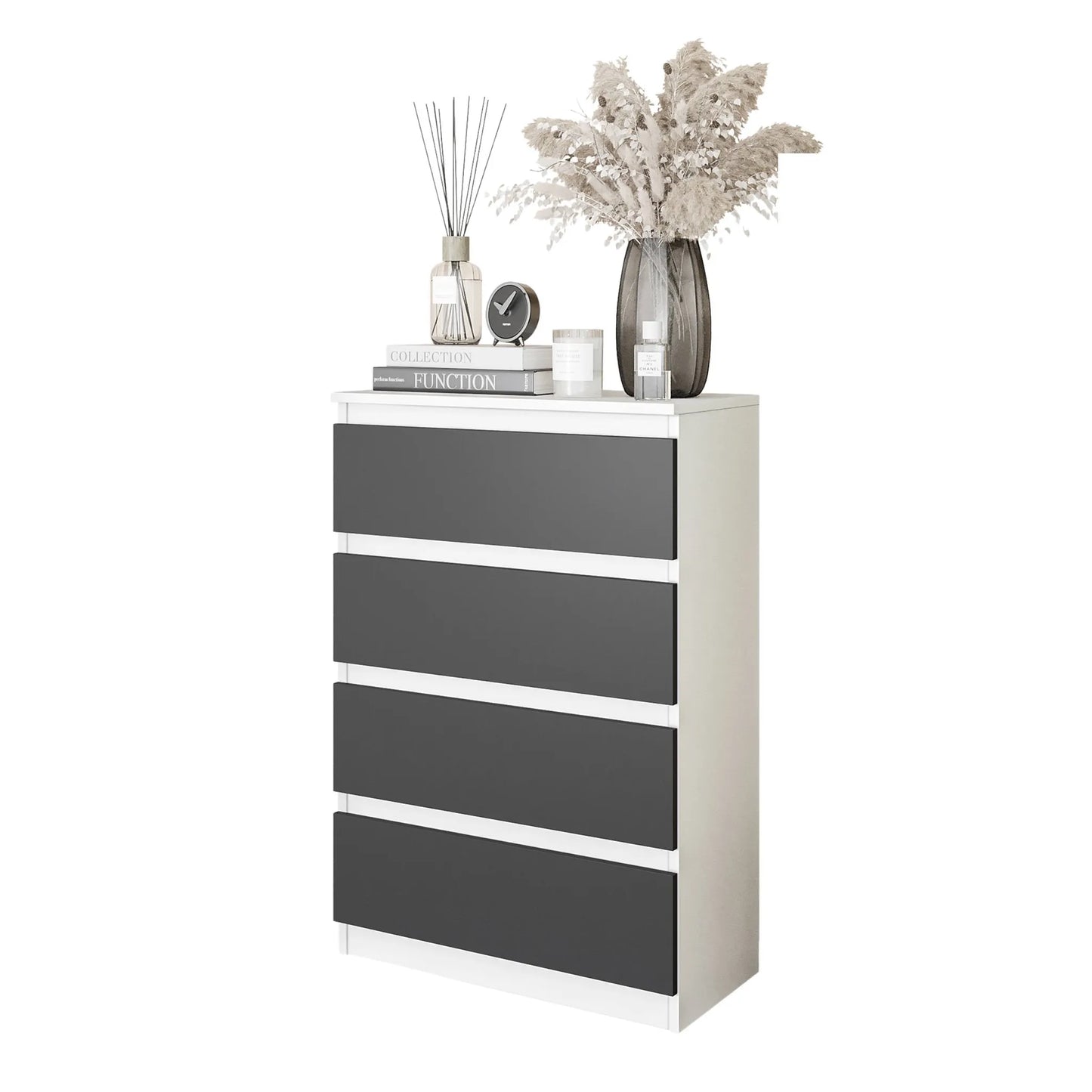 GABRIEL - Kommode / Sideboard mit 4 Schubladen - Weiß Matt / Anthrazit H92cm B60cm T33cm – Furnica