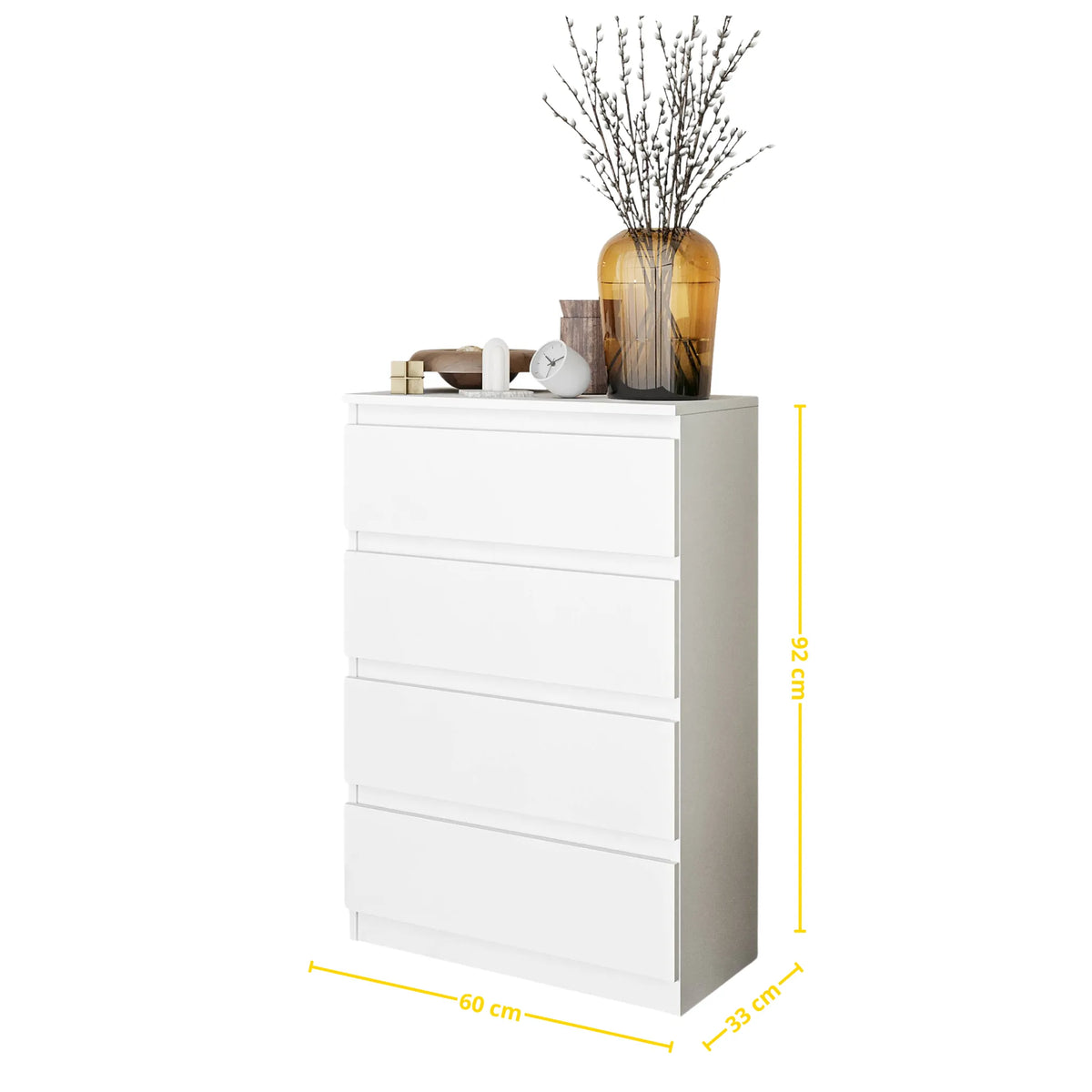 GABRIEL - Kommode / Sideboard mit 4 Schubladen - Weiß Matt H92cm B60cm T33cm – Furnica