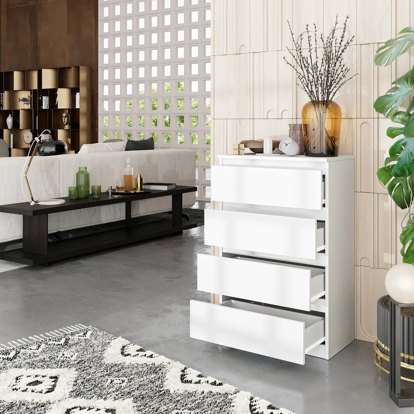 GABRIEL - Kommode / Sideboard mit 4 Schubladen - Weiß Matt H92cm B60cm T33cm – Furnica