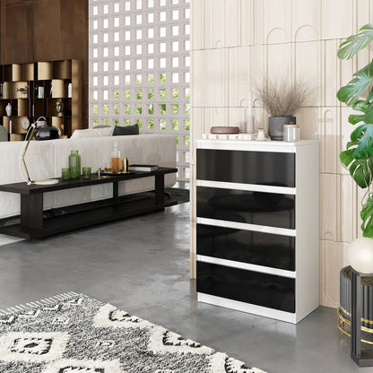 GABRIEL - Kommode / Sideboard mit 4 Schubladen - Weiß Matt / Schwarz Gloss H92cm B60cm T33cm – Furnica
