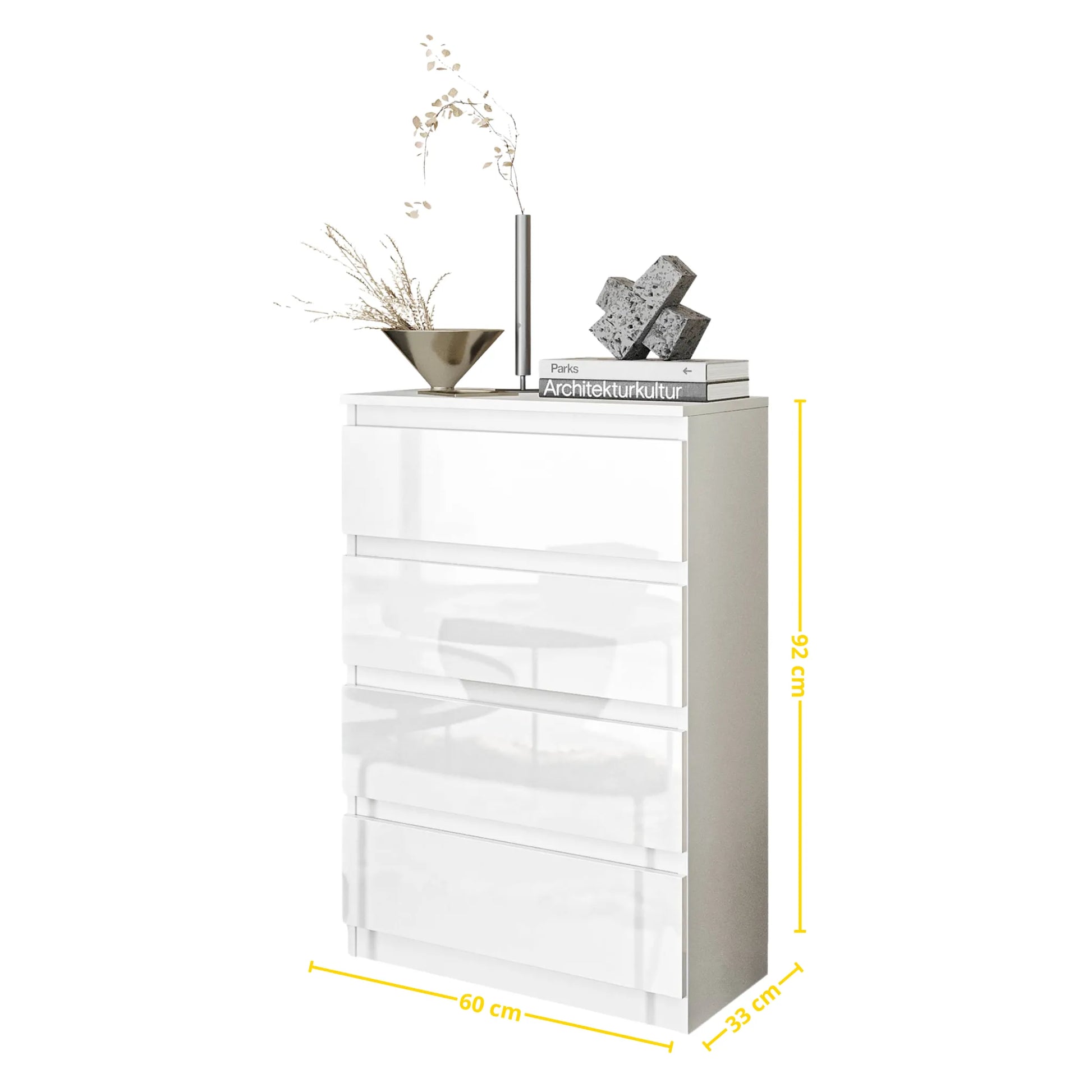 GABRIEL - Kommode / Sideboard mit 4 Schubladen - Weiß Matt / Weiß Gloss H92cm B60cm T33cm – Furnica