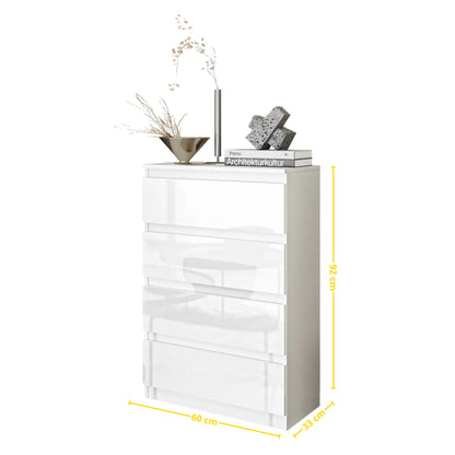 GABRIEL - Kommode / Sideboard mit 4 Schubladen - Weiß Matt / Weiß Gloss H92cm B60cm T33cm – Furnica