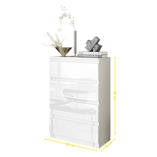 GABRIEL - Kommode / Sideboard mit 4 Schubladen - Weiß Matt / Weiß Gloss H92cm B60cm T33cm – Furnica