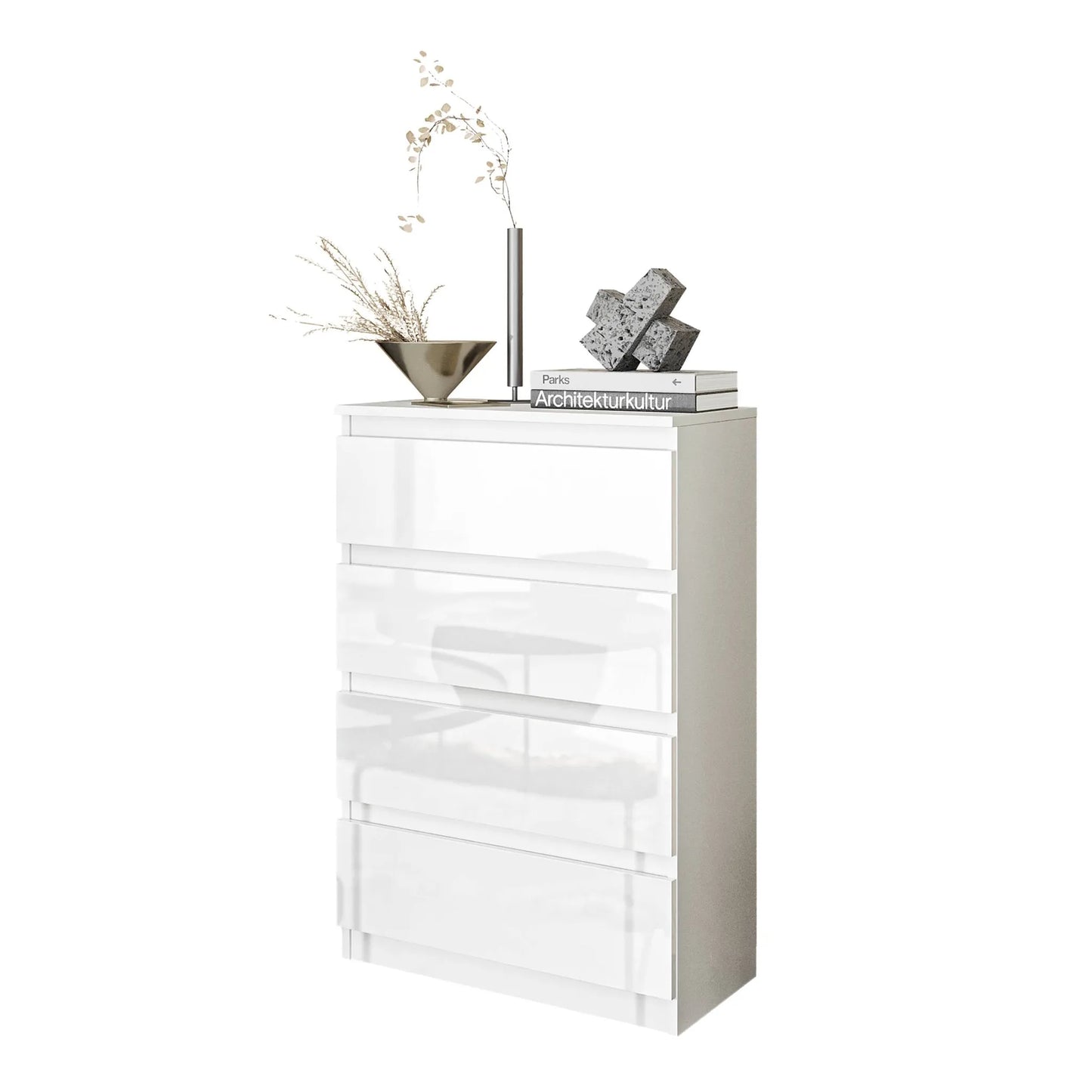 GABRIEL - Kommode / Sideboard mit 4 Schubladen - Weiß Matt / Weiß Gloss H92cm B60cm T33cm – Furnica