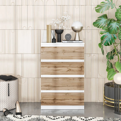 GABRIEL - Kommode / Sideboard mit 4 Schubladen - Weiß Matt / Wotan Eiche H92cm B60cm T33cm – Furnica