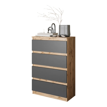 GABRIEL - Kommode / Sideboard mit 4 Schubladen - Wotan Eiche / Anthrazit H92cm B60cm T33cm – Furnica