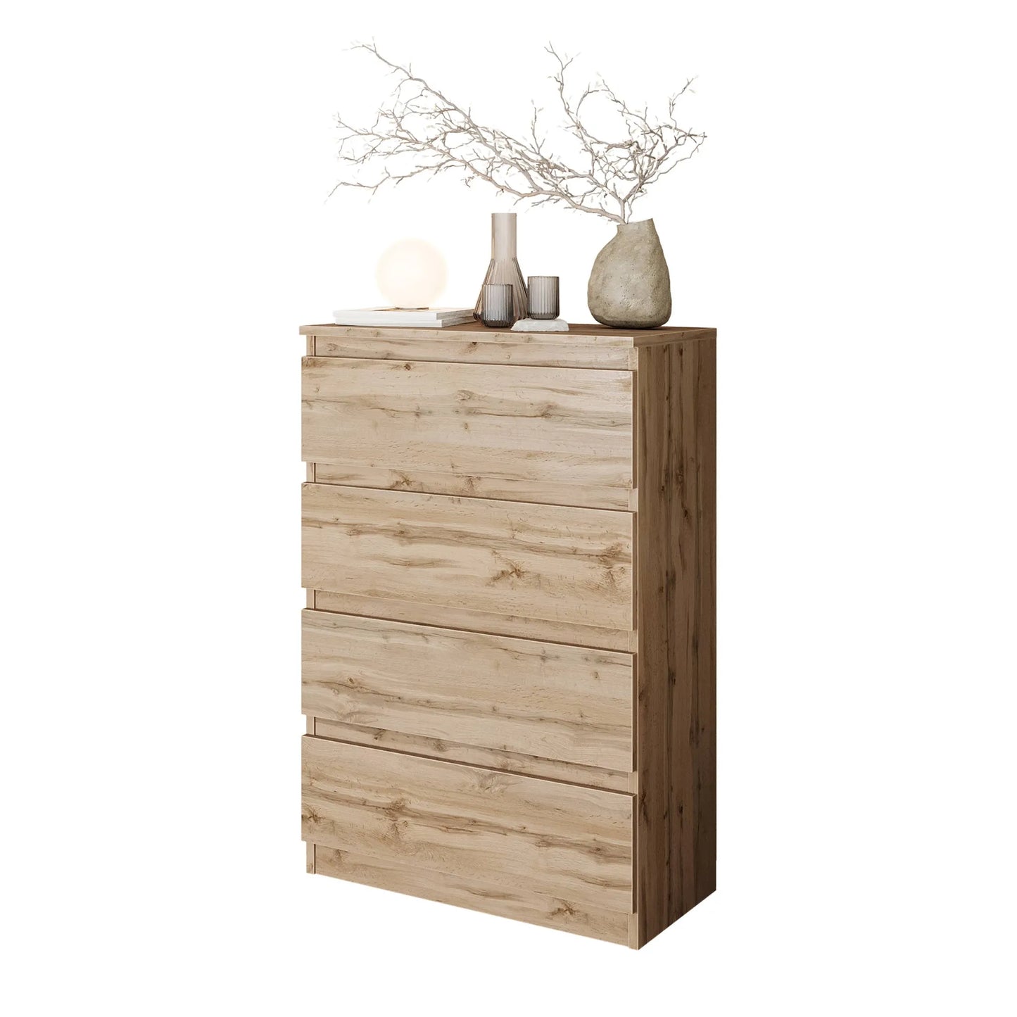 GABRIEL - Kommode / Sideboard mit 4 Schubladen - Wotan Eiche H92cm B60cm T33cm – Furnica