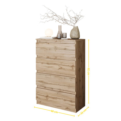 GABRIEL - Kommode / Sideboard mit 4 Schubladen - Wotan Eiche H92cm B60cm T33cm – Furnica