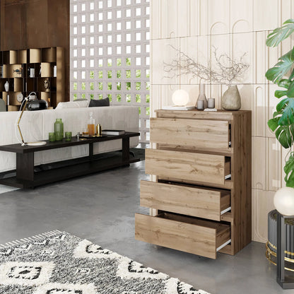 GABRIEL - Kommode / Sideboard mit 4 Schubladen - Wotan Eiche H92cm B60cm T33cm – Furnica