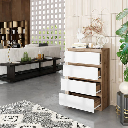 GABRIEL - Kommode / Sideboard mit 4 Schubladen - Wotan Eiche / Weiß Matt H92cm B60cm T33cm – Furnica