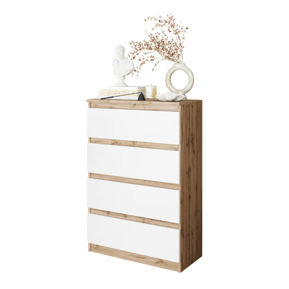 GABRIEL - Kommode / Sideboard mit 4 Schubladen - Wotan Eiche / Weiß Matt H92cm B60cm T33cm – Furnica